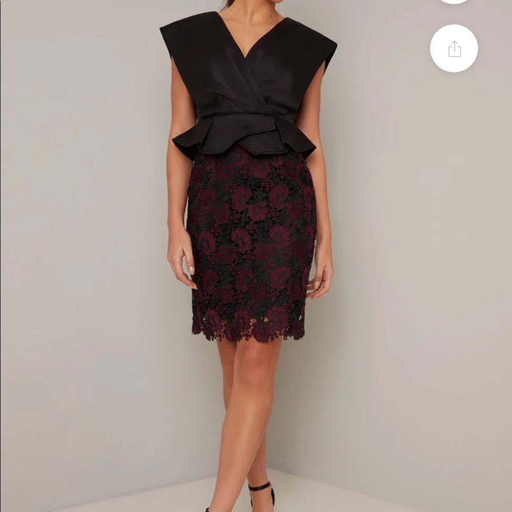 Chi Chi London Peplum crocheted mini dress